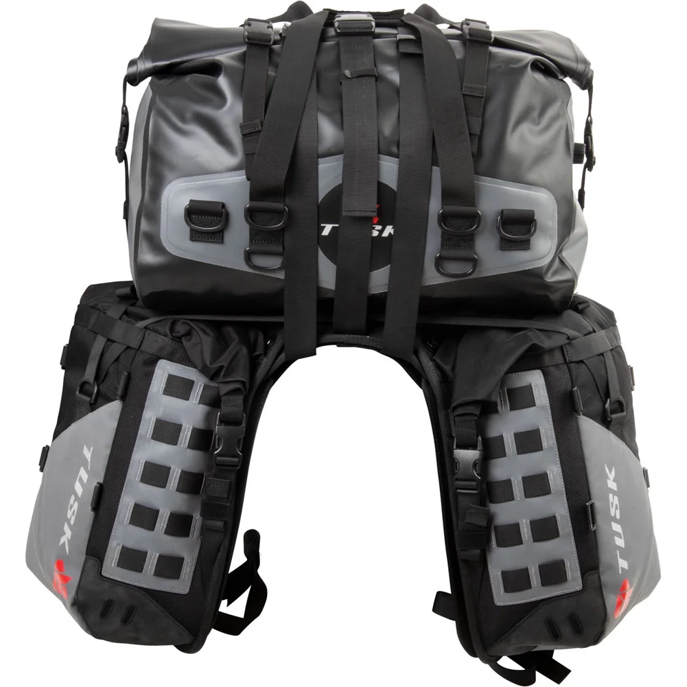 Tusk Highland X2 Rackless Luggage System w/Medium Dry Duffel Tail Bag Standard Heat Shield For Kawasaki KLX230 SE 2022