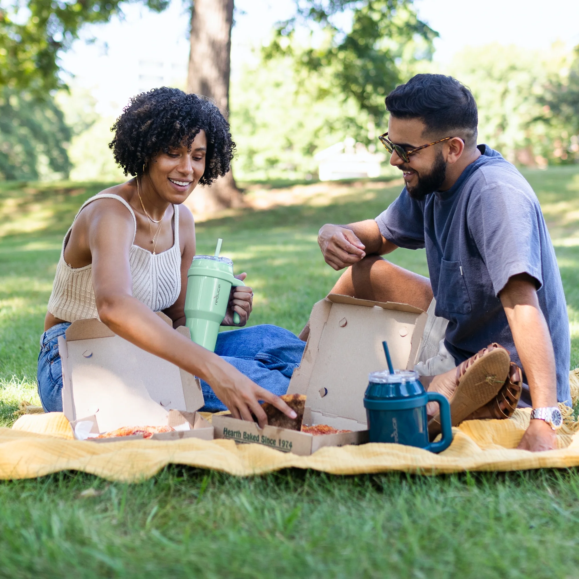 Reduce Vacuum Insulated Stainless Steel Cold1 40 fl oz. Tumbler Mug with 3 Way Lid, Straw, & Handle - Matcha Opaque Gloss