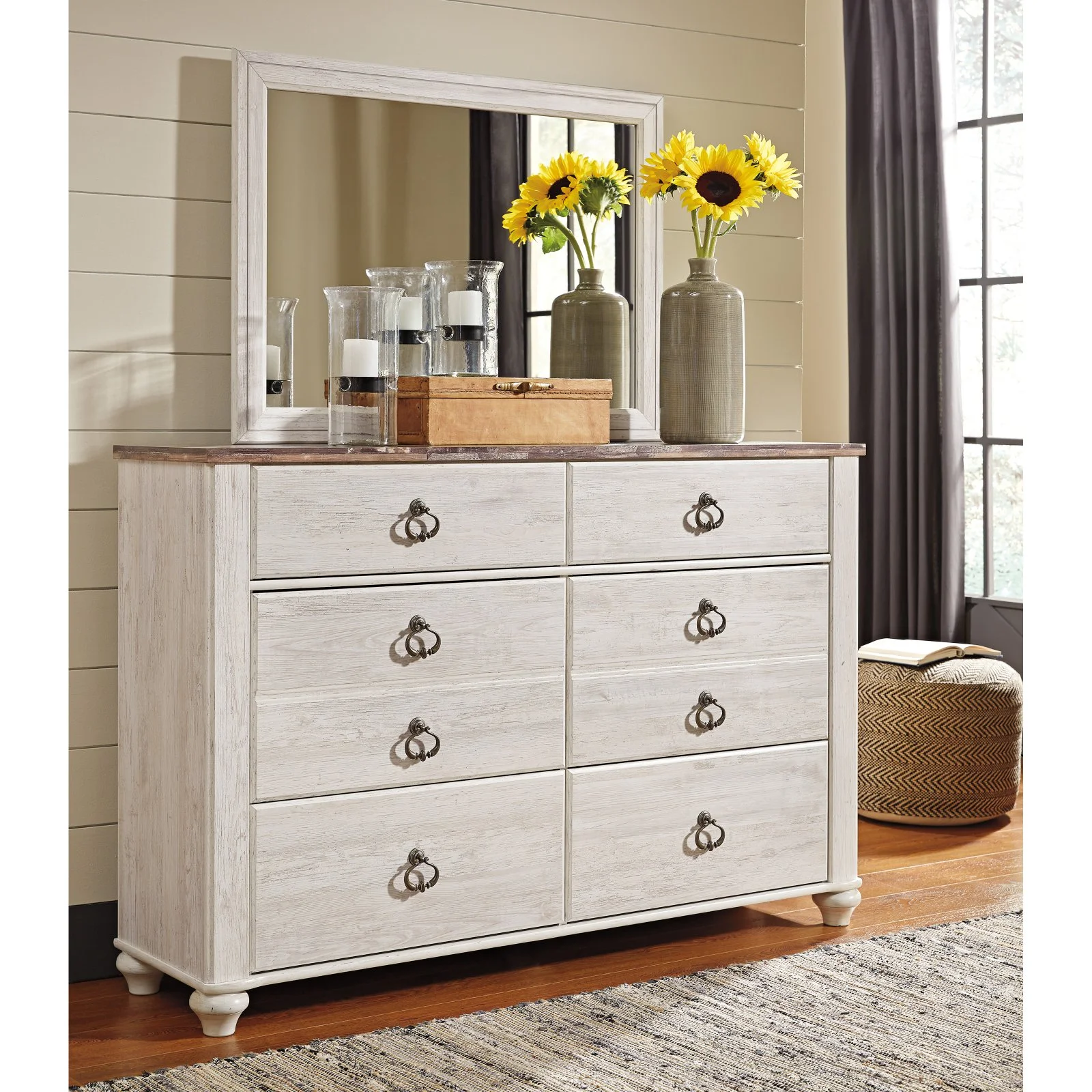 Ashley Furniture Willowton 6 Drawer Double Dresser in Whitewash