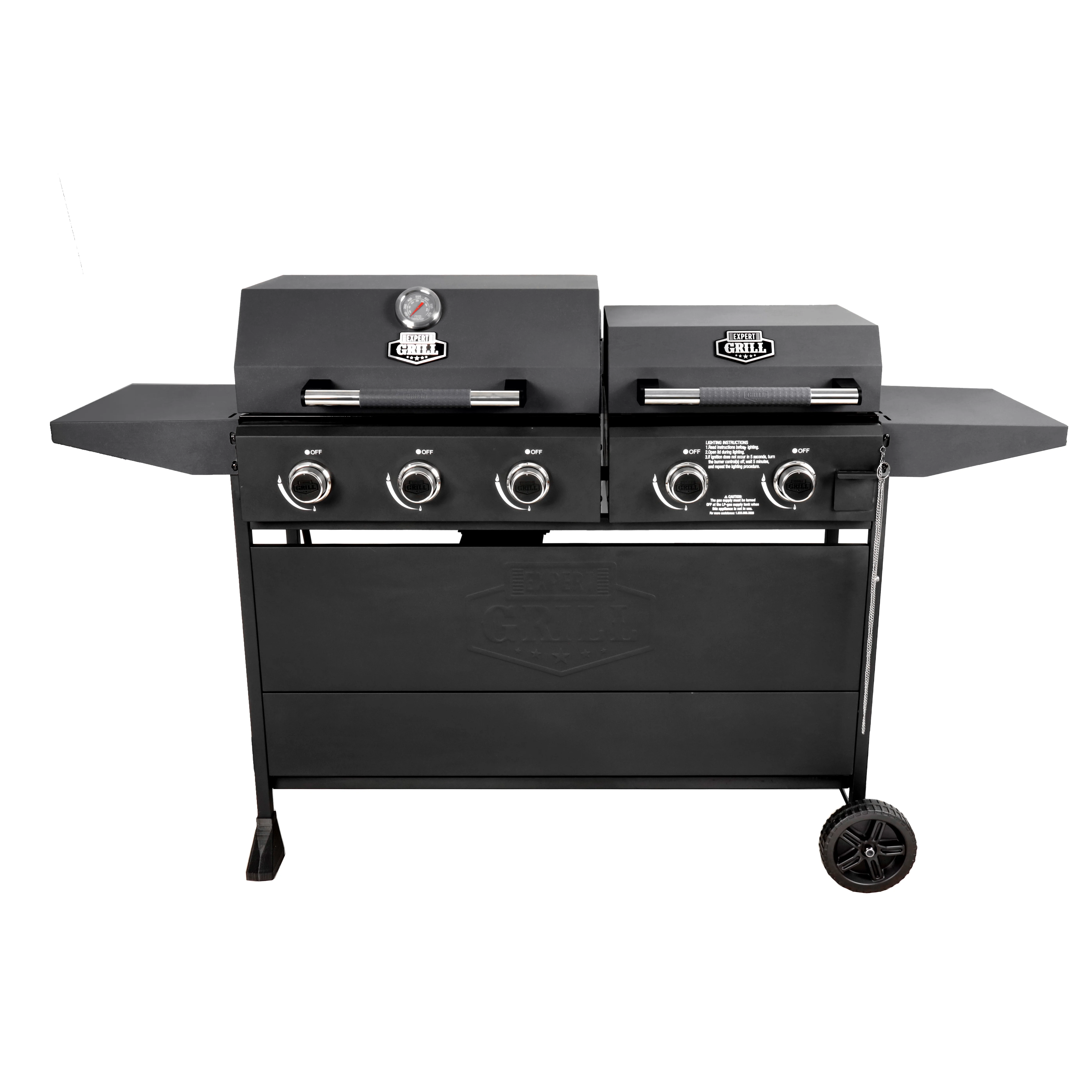 Expert Grill 5 Burner Combination Propane Gas Grill and Propane Griddle Grill, Black