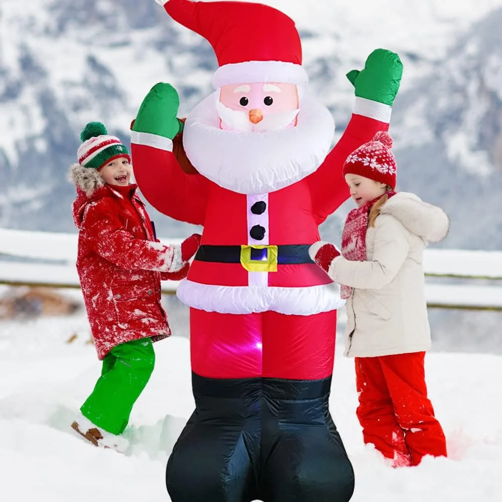6Ft Christmas Inflatable Santa Claus with Gift Bag, LED Lights, Indoor/Outdoor Xmas Decoration, Yard Lawn Garden Xmas Party Prop Decor