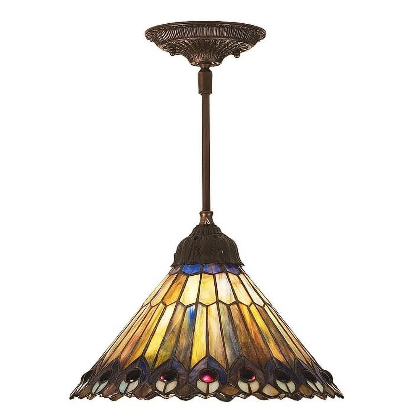 12 Inch Wide tiffany jeweled peacock Pendant