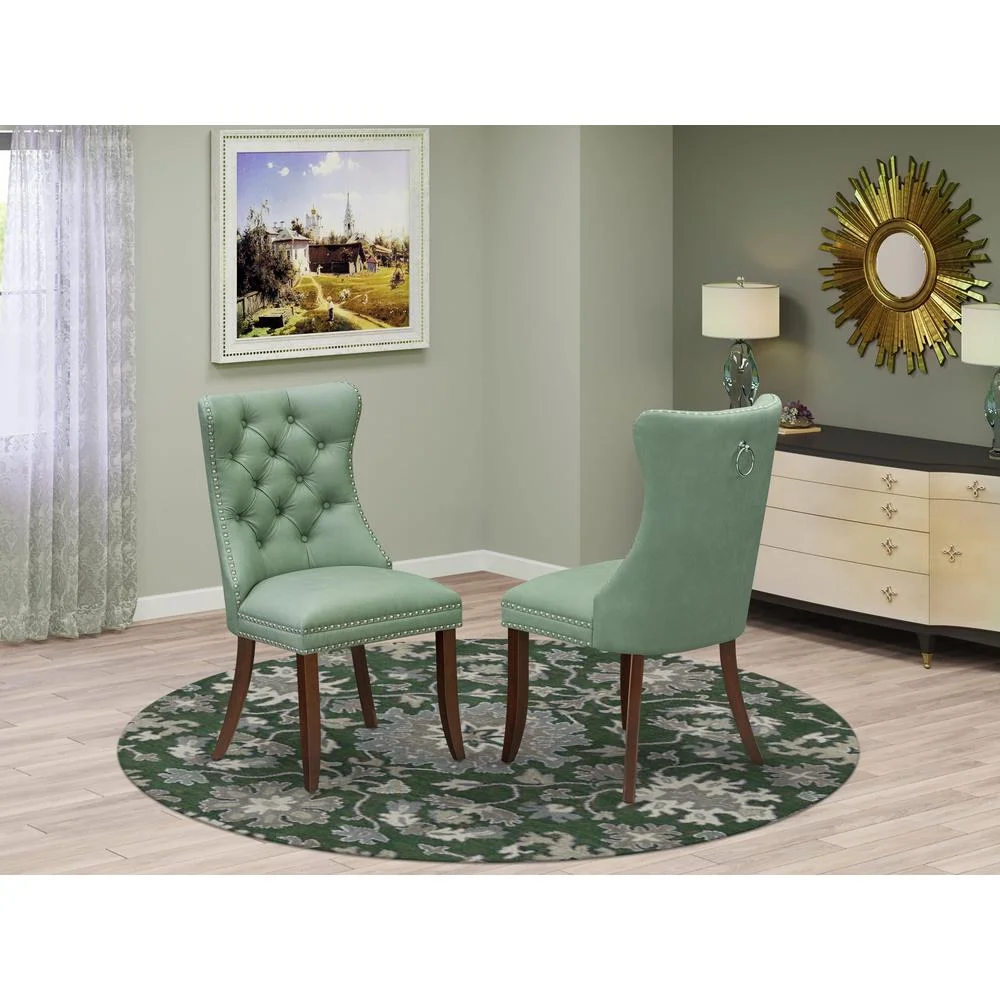 East West Furniture Parsons Dining Chairs - Willow Green faux leather Upholstered Chairs, Set of 2
