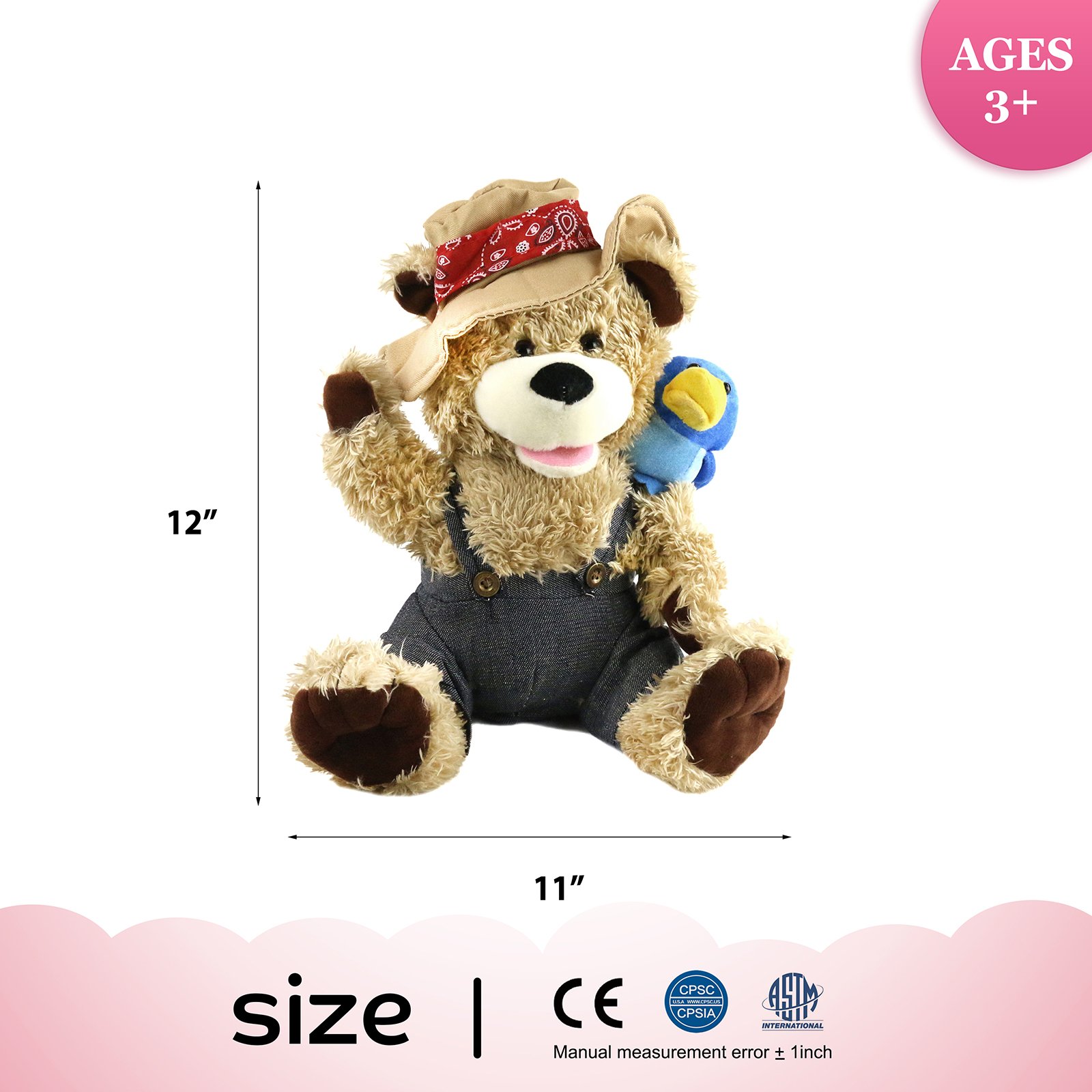 Houwsbaby Stuffed Animal Singing Teddy Bear Cowboy Interactive Dancing Puppet, 12''