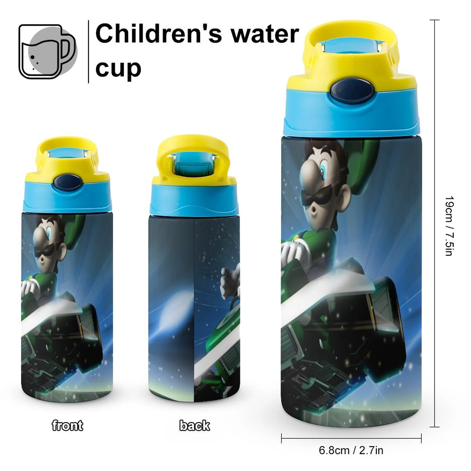 Luigi's Mansion Galaxy Kid's Insulated Water Bottle With Straw Vacuum Stainless Steel Cup Leak-Proof Children Toddler Thermoses