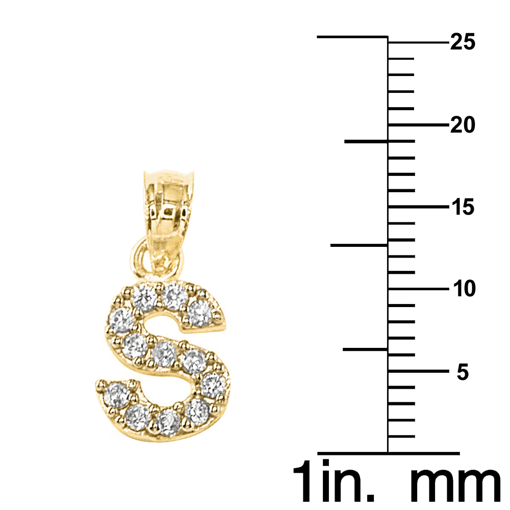 Precious Stars 14K Yellow Gold Cubic Zirconia Initial Letter 'S' Pendant with 16