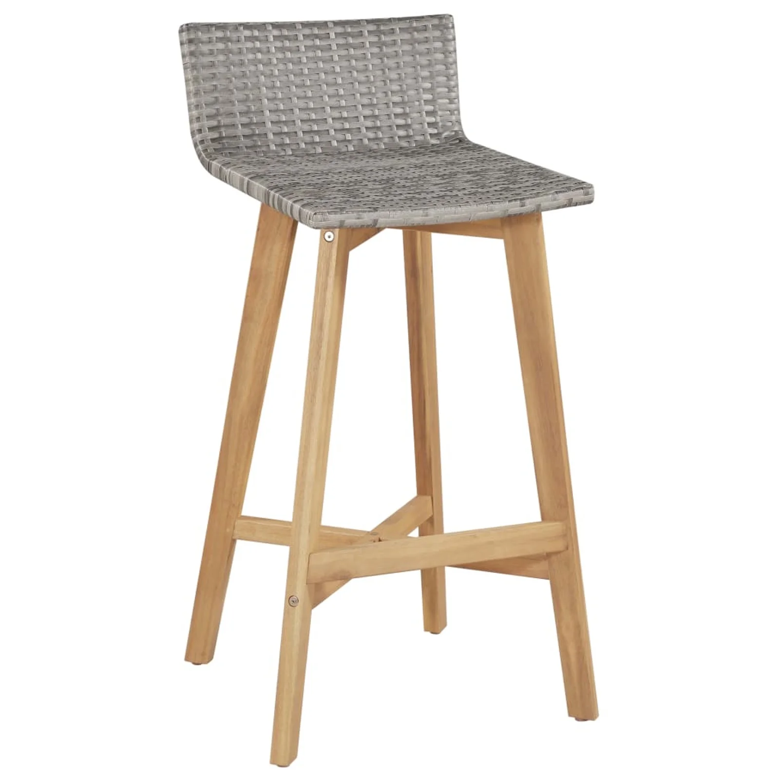 moobody Set of 2 Bar Stools with Backrest and Footrest Poly Rattan Counter Height Pub Chair Acacia Wood Frame Barstool Kitchen Dining Room Bistro Cafe Furniture 15.7 x 17.7 x 35.4 Inches (W x D x H)