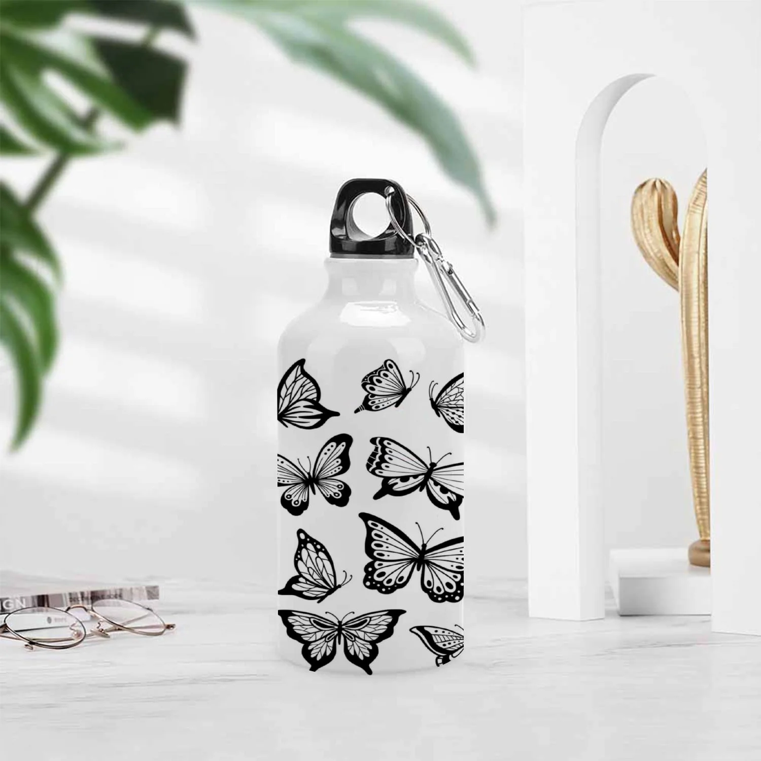 SKYSONIC 400ml Sport Aluminum Water Bottle,Drawing Butterflies,Sport Multipack Leak Proof Easy Carry Travel Bottle with Twist Cap for Gym Hiking Camping Running Bike Outdoor