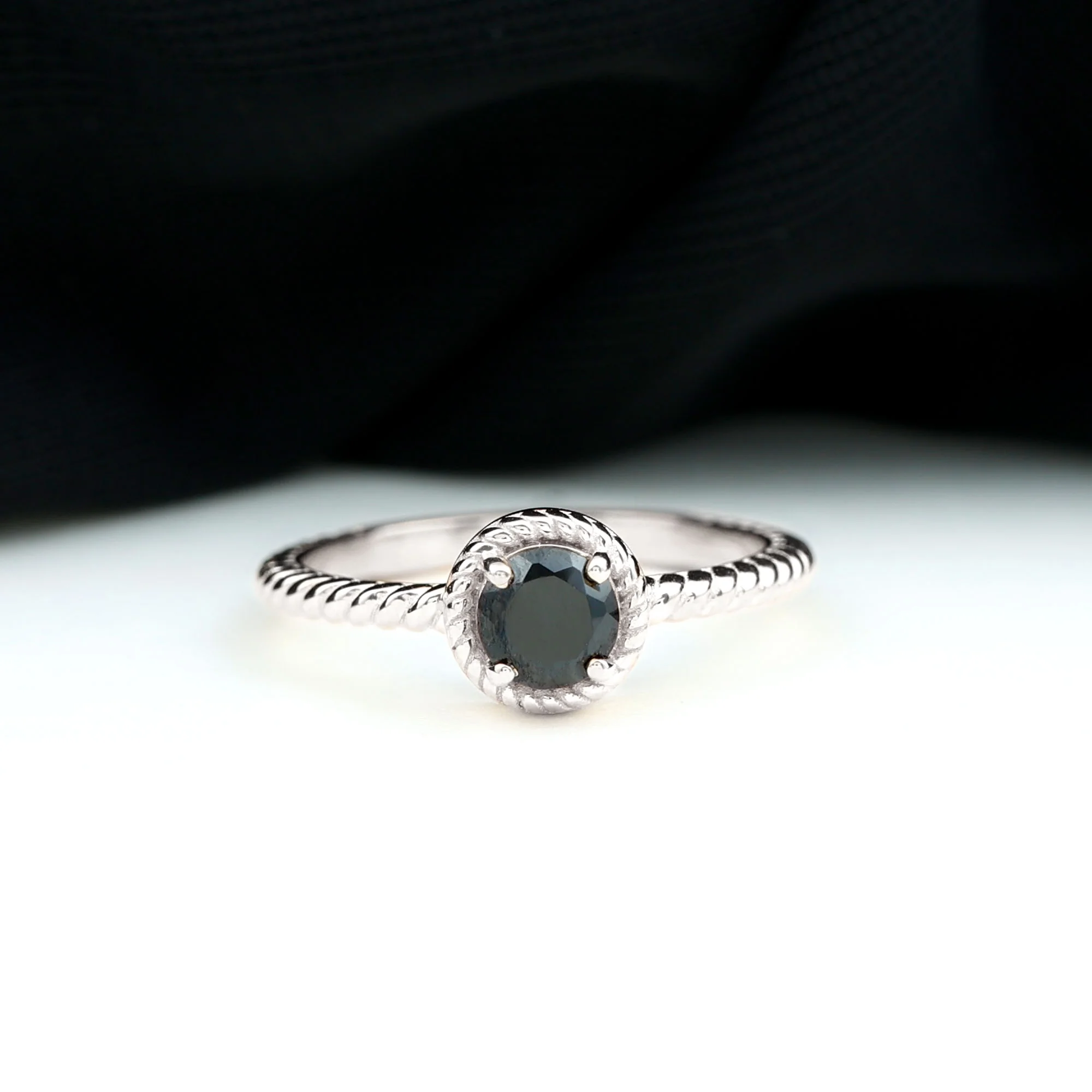 Natural Black Onyx Solitaire Ring for Women - AAA Grade - December Birthstone Ring, 925 Sterling Silver, US 4.00