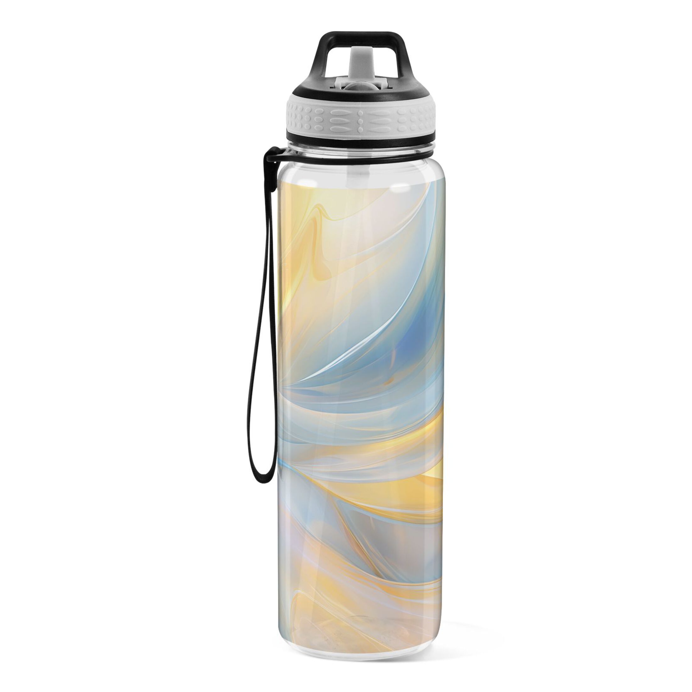 Blue and Yellow Marble 32oz Water Bottles with Straw Tritan Leakproof Sports Bottle BPA Free Clear for Fitness Gym Swimming Cycling