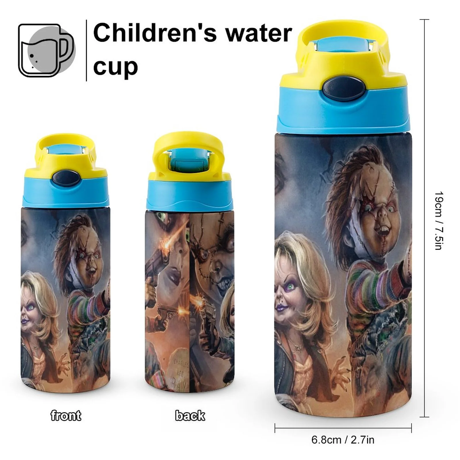 Bride Of Chucky Horror Kid's Insulated Water Bottle With Straw Vacuum Stainless Steel Cup Leak-Proof Children Toddler Thermoses