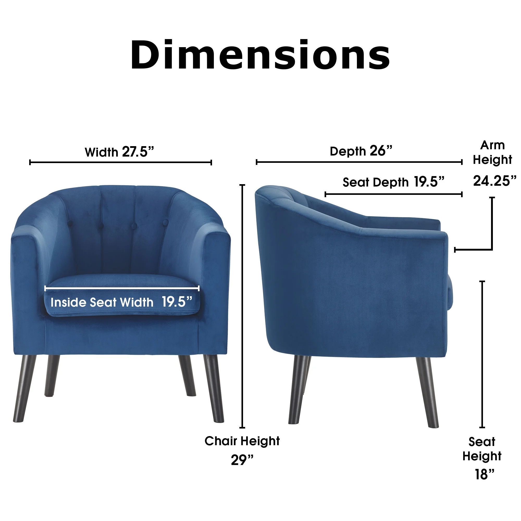 Adore Decor Ivey Modern Tufted Velvet Accent Tub Chair in Blue