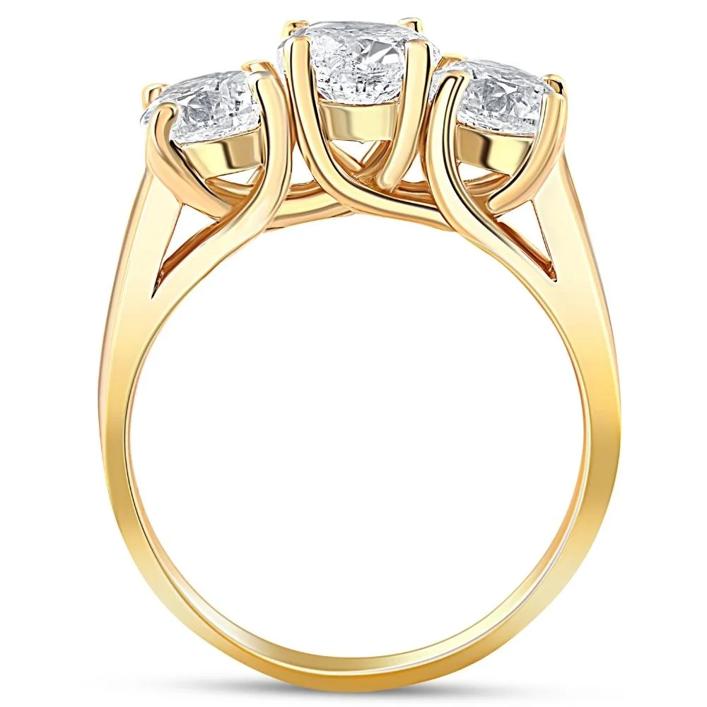 Pompeii3 3ct Diamond Three Stone Wedding Anniversary Ring 14k Yellow Gold