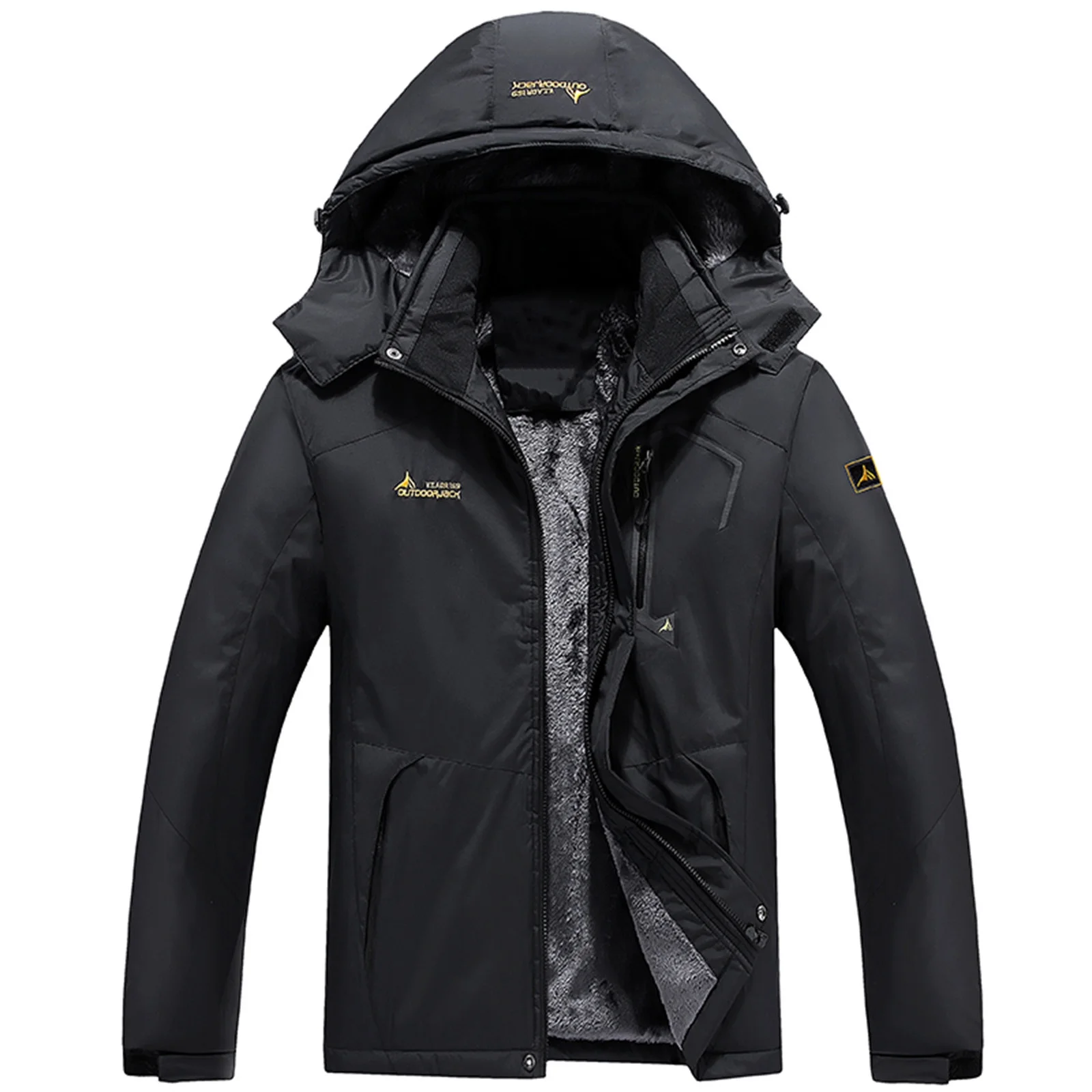 APEXFWDT Men's Mountain Waterproof Ski Snow Jacket Big and Tall Winter Windproof Rain Jacket with Removable Hood Hiking Fishing Travel Fleece Jacket Parka