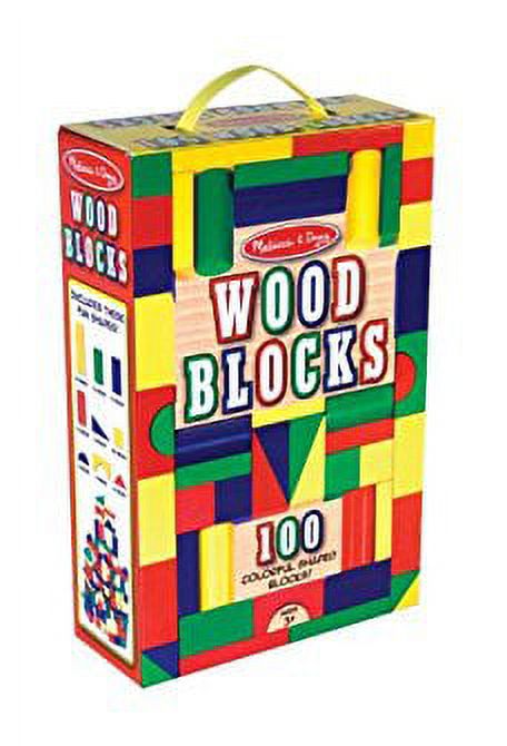 Melissa & Doug Wooden Building Blocks Set - 100 Blocks in 4 Colors and 9 Shapes