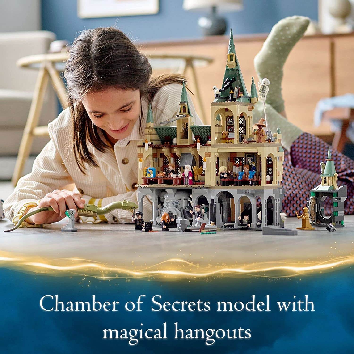 LEGO Harry Potter Hogwarts Chamber of Secrets 76389 Castle Toy with The Great Hall, 20th Anniversary Model Set with Collectible Golden Voldemort Minifigure and Glow-in-the-Dark Nearly Headless Nick