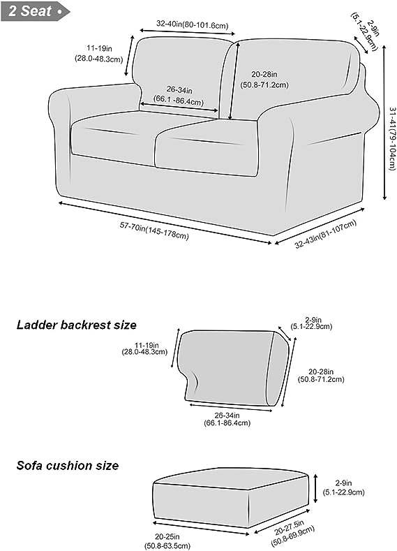 Nvzi 5 Pieces Stretch Armchair Sofa Cover for 2 Seater Couch Soft Washable Sofa Slipcover with Individual Backrest and Cushion Covers for Kids Cats Dogs (White,2 Seat)