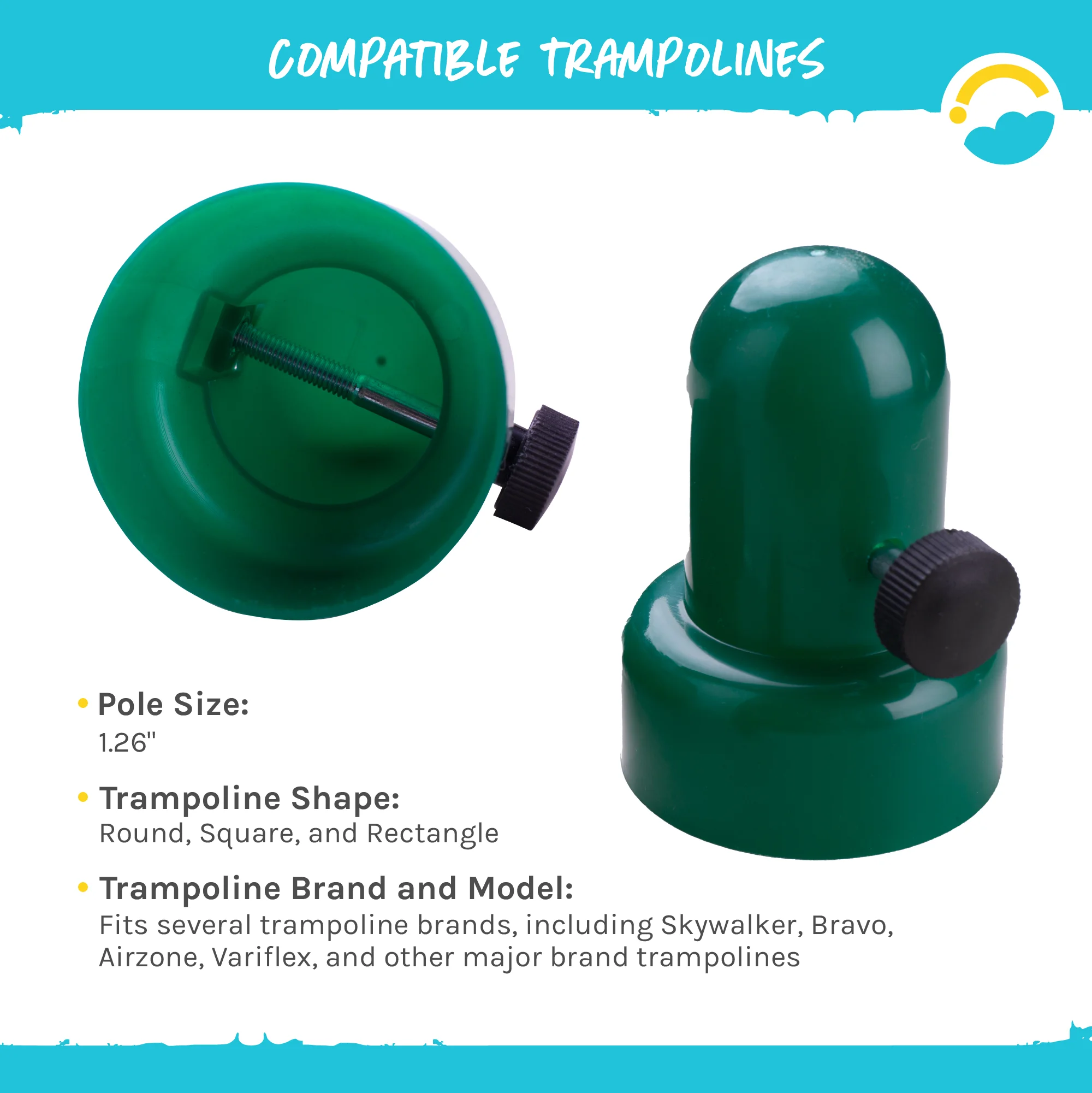 SkyBound Bolted-Style Trampoline Pole Caps, Trampoline Safety Net Pole-Top Holders, 1.26 Inches, Set of 6 (Green)