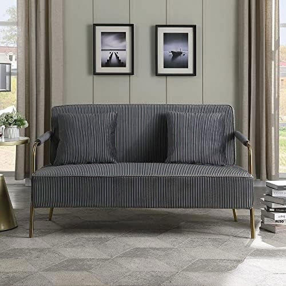 HOOMHIBIU 55" Loveseat Sofa Modern Upholstered Pleated Velvet Couch 2 Seater couches with 2pcs Throw Pillows Comfy Love seat with Gold Metal Legs for Living Room Small Spaces Apartmen