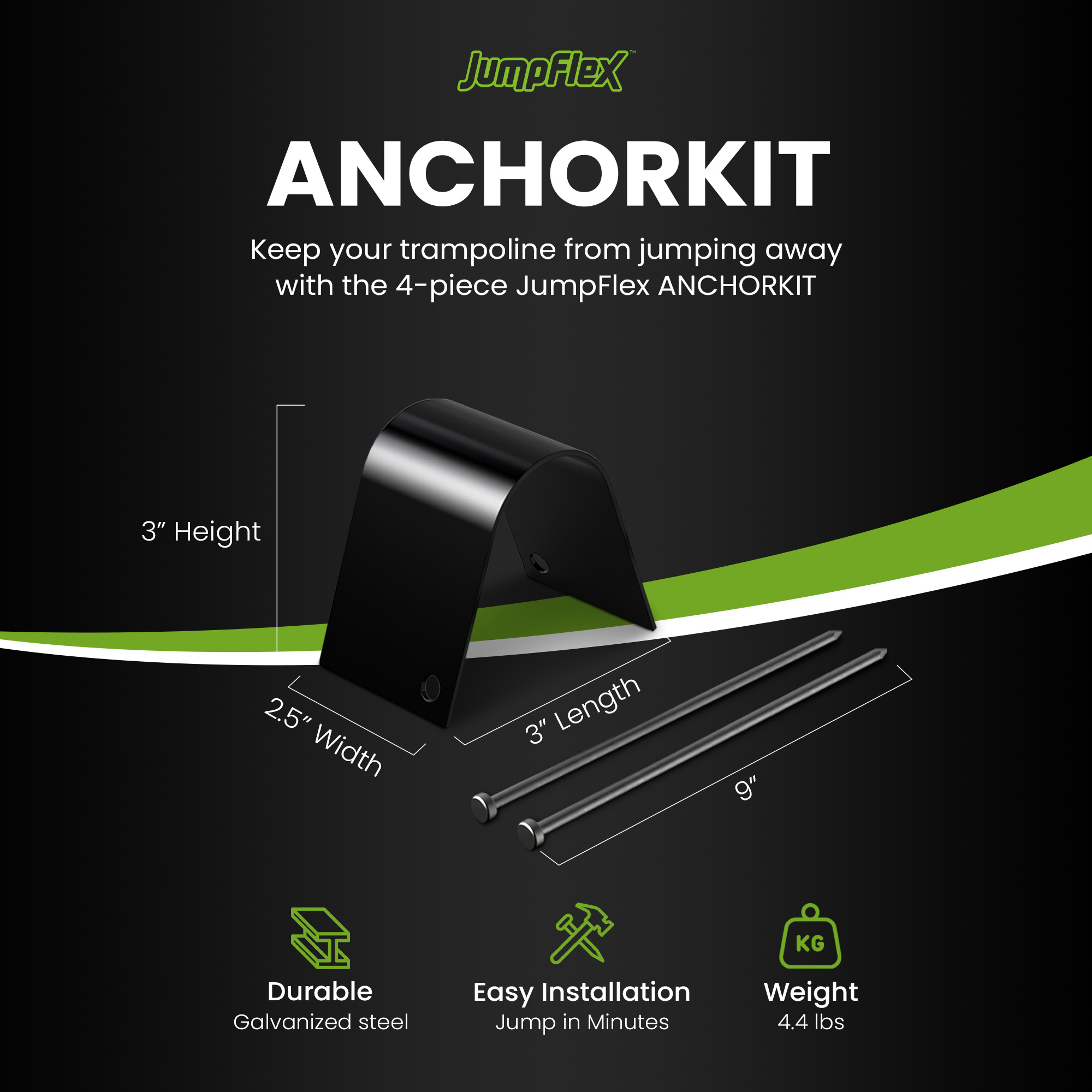 JumpFlex 4 Piece Trampoline ANCHORKIT Ground Anchoring Peg Accessories Set
