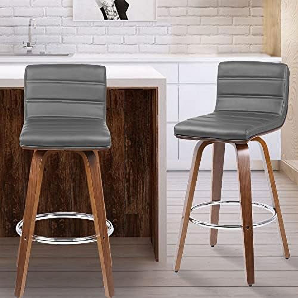 KHBIULIFE 26 Inch Swivel  Stool with Back  Mid-Century Modern PU Leather Upholstered Counter Height Stool Heavy Duty Bentwood  Chairs for Kitchen Island Dining Room Small Space  Black