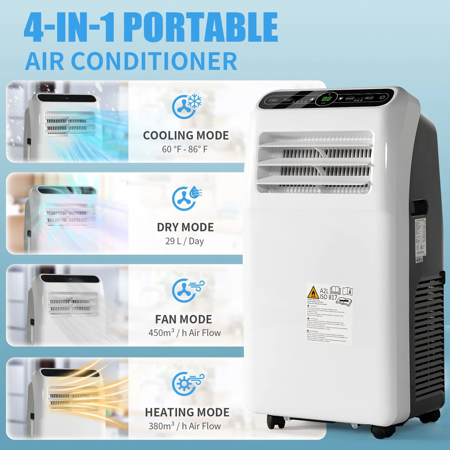 Aoxun 11500 BTU Portable Air Conditioner, 4-in-1 AC Unit With Cool Dehum Fan Sleep Heat Mode