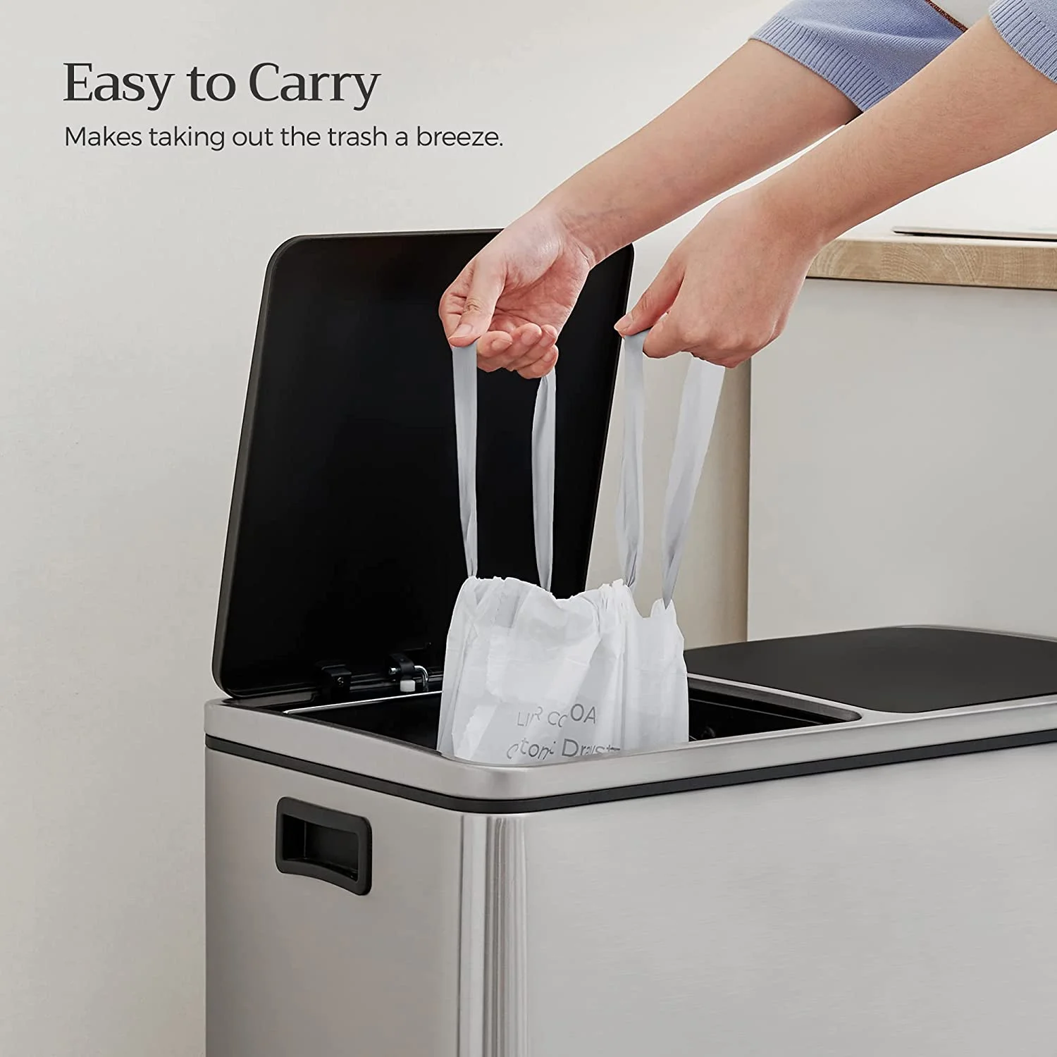 SONGMICS Drawstring Trash Bags 8.5 Gal. Garbage Bags for 8 Gal. or 16 Gal. Dual Trash Cans for Kitchen White