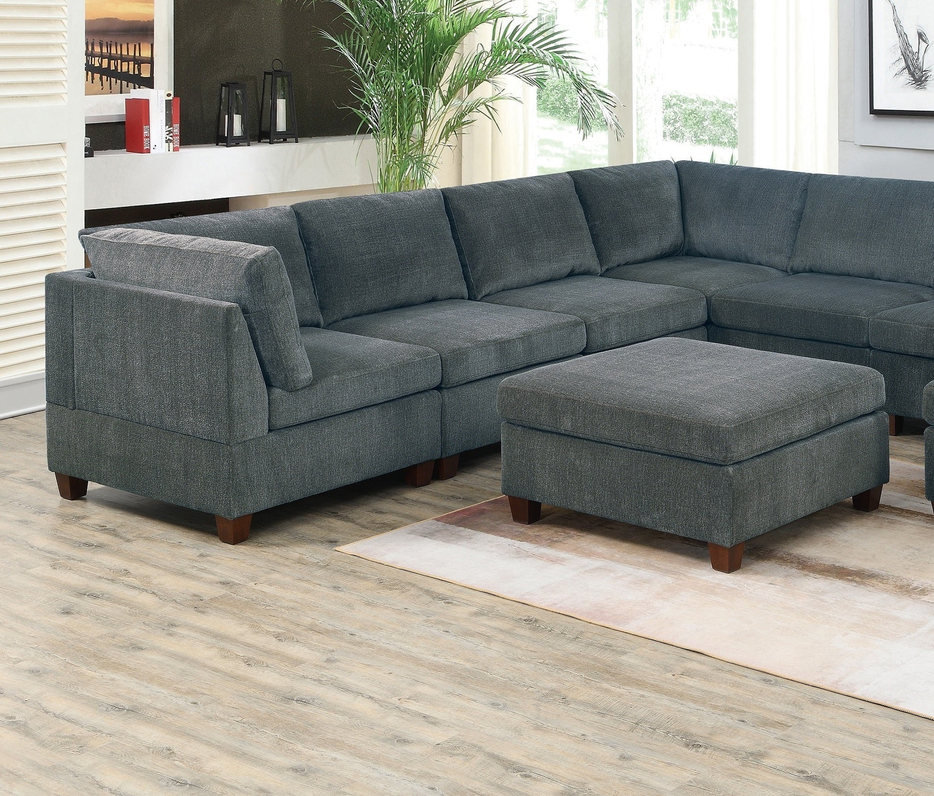 Verma Grey Chenille Modular Sectional 9pc Set 3x Corner Wedge 4x Armless Chairs and 2x Ottoman