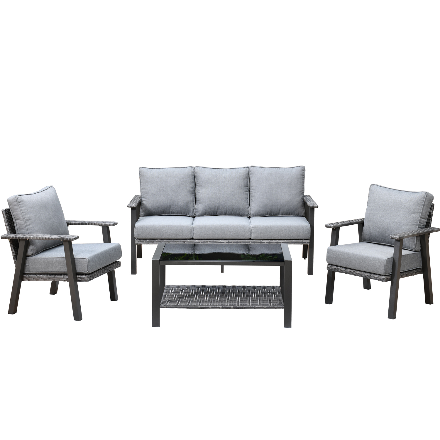 Ovios 4 Piece Outdoor Furniture All-Weather Patio Conversation Set Wicker Sectional Sofa with 5