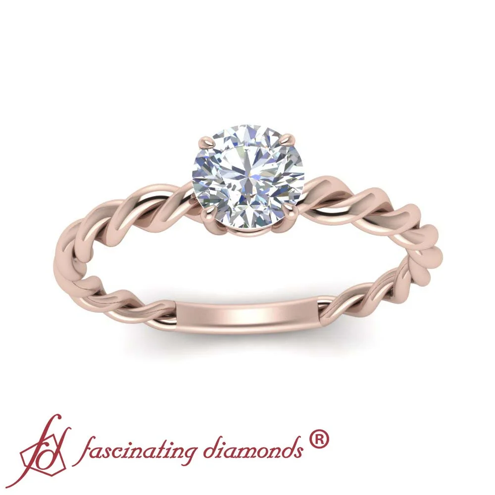 Solitaire Solid 14K Gold Twisted Engagement Ring 1/4 Carat Round Cut Diamond SI2
