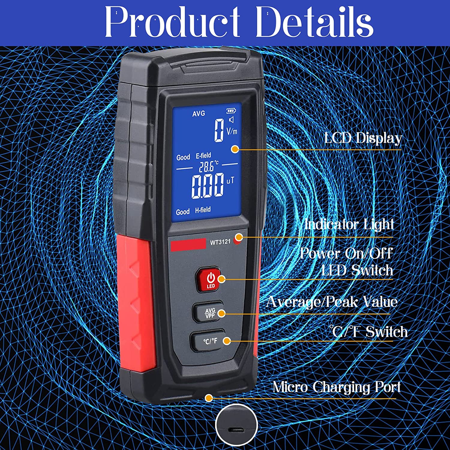 Emf Meter, Rechargeable Digital Electromagnetic Field Radiation Detector Hand-held Digital LED Emf Detector, Nuclear Detector Great,Geiger Counter, Emf Meter for Home,Outdoor and Office