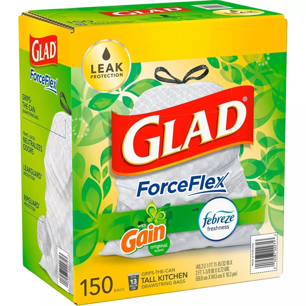 Glad ForceFlex Tall Kitchen White Trash Bags, Original Scent (13 Gal., 150 Ct.)