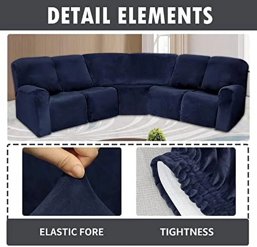 HBBOOMLIFE 5 Seater Recliner Cover 7 Pieces Recliner Sofa Covers Velvet Stretch Reclining Sectional Couch Covers for 5 Cushion Sofa Slipcovers Reclining L Shape Sofa Anti Slip  Protector