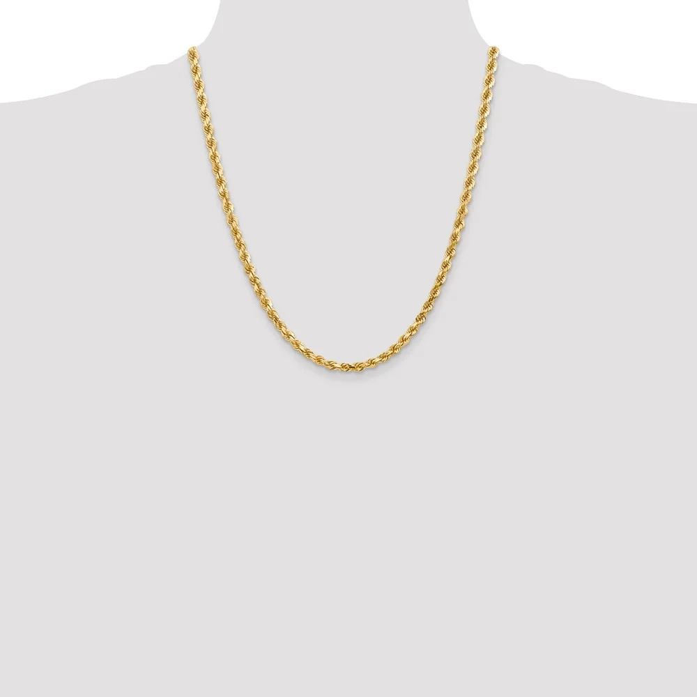Real 14kt Yellow Gold 4.5mm Diamond Cut Rope with Lobster Clasp Chain; 22 inch; for Adults and Teens; for Women and Men