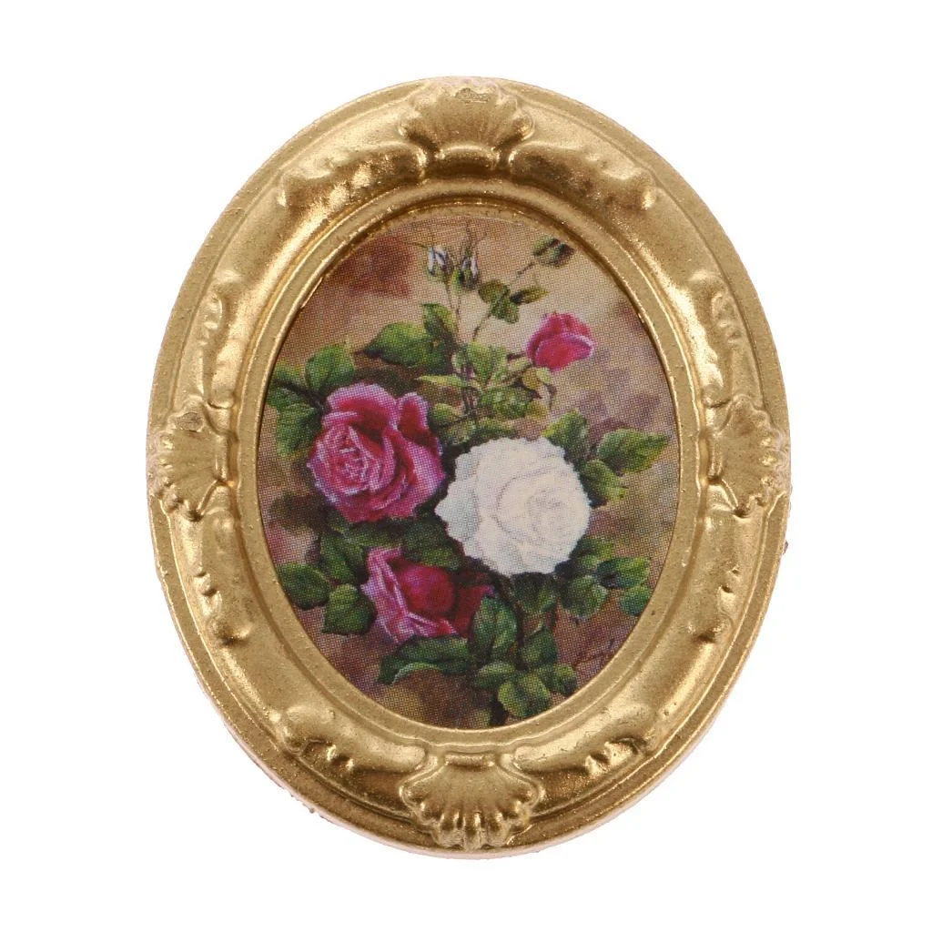 Vintage Mini Metal Dollhouse Decor Furniture Flower Picture Photo :12 Dolls House Miniature Accessories #B