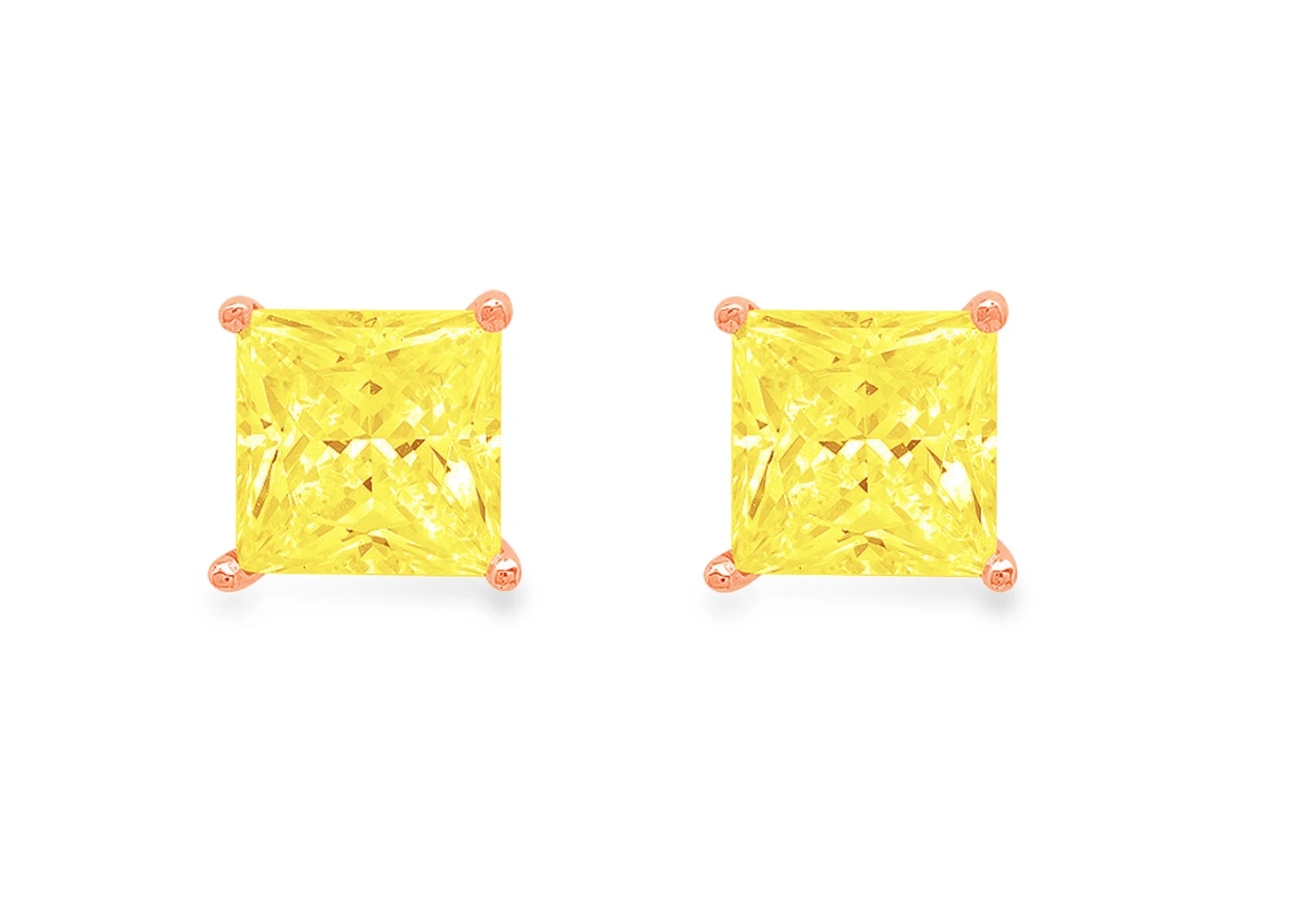 Clara Pucci 1.0 ct Brilliant Princess Cut Solitaire Studs VVS1 Genuine Conflict free Yellow Simulated Diamond Real Stamped Solid 18K Pink Rose Gold Earrings Push back