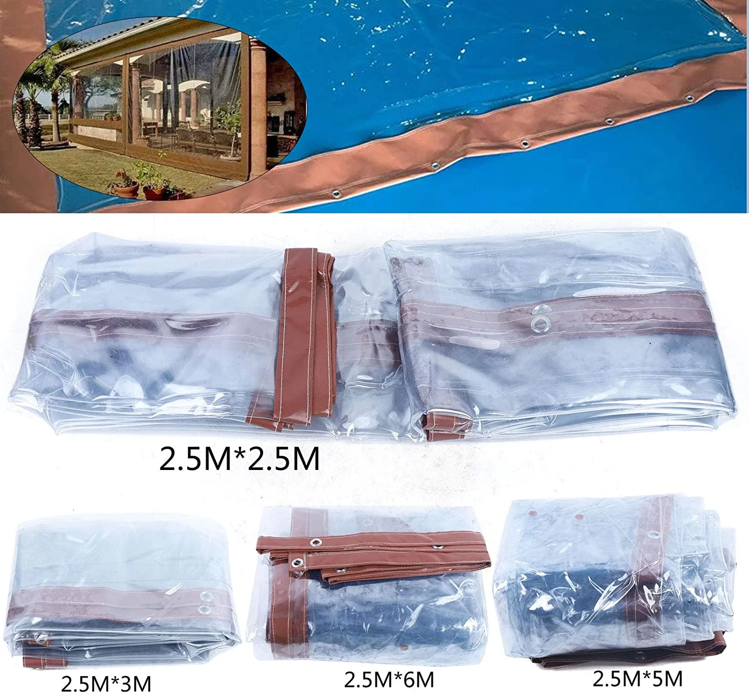 Anqidi Commercial Grade Waterproof Awning, Clear PVC Rainproof Tarpaulin, 0.5mm Thick Canopy Tarps Brown (8'*8')