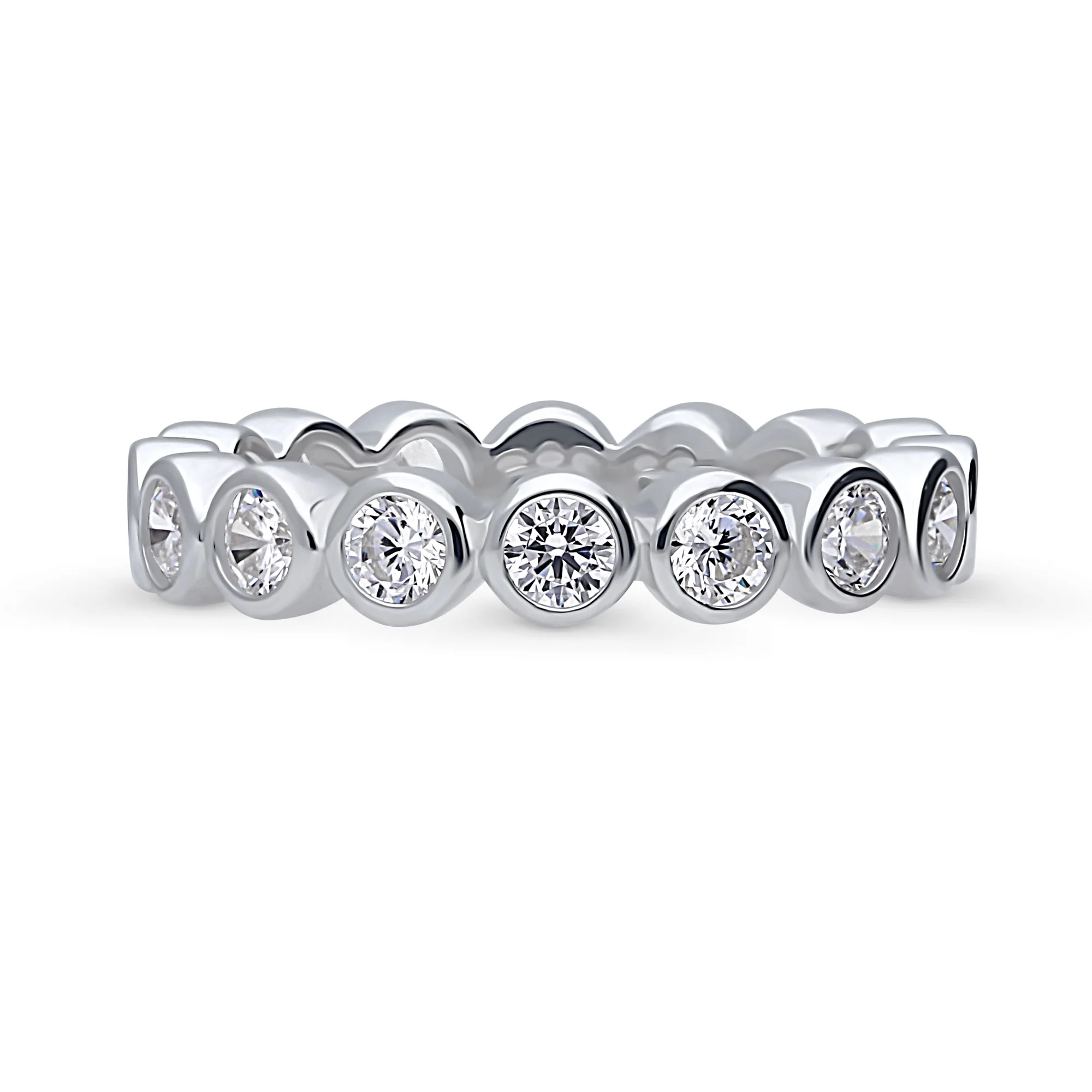 BERRICLE Sterling Silver Bubble Wedding Rings Bezel Set Cubic Zirconia CZ Anniversary Eternity Ring for Women, Rhodium Plated Size 8