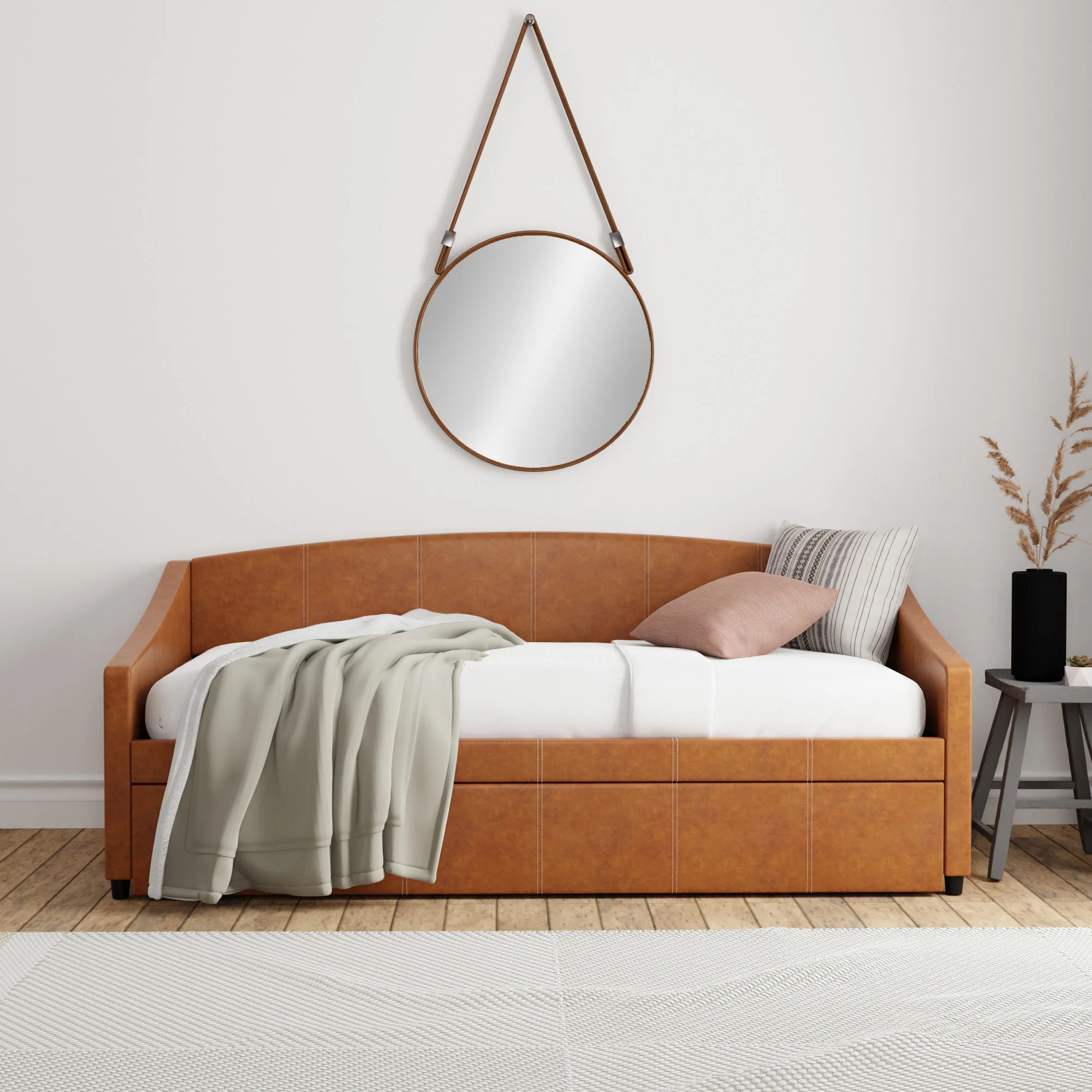 Hillsdale Oakley Upholstered Twin Daybed with Trundle, Saddle