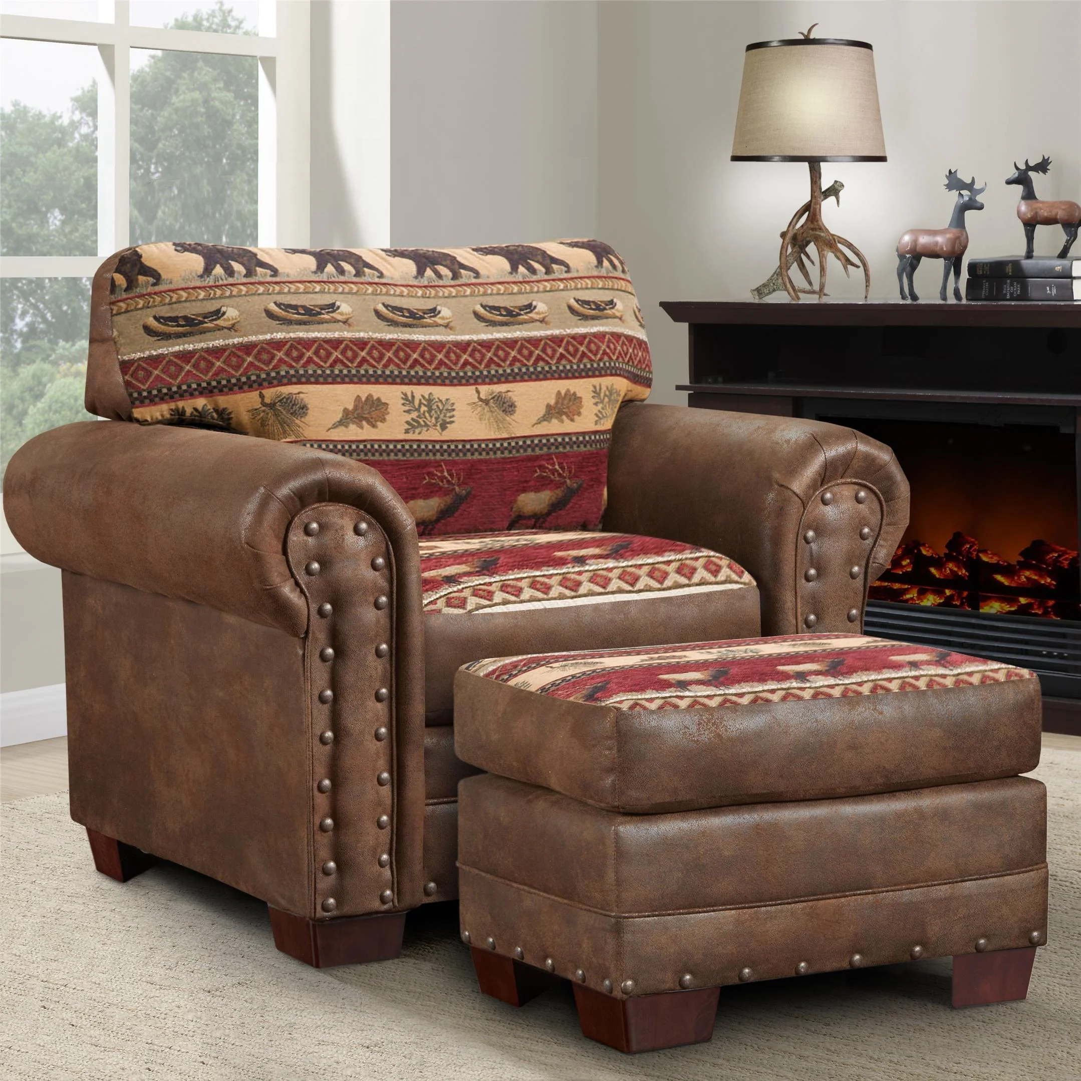 American Furniture Classics Model 8501-00-10 Sierra Lodge Arm Chair with Matching Ottoman