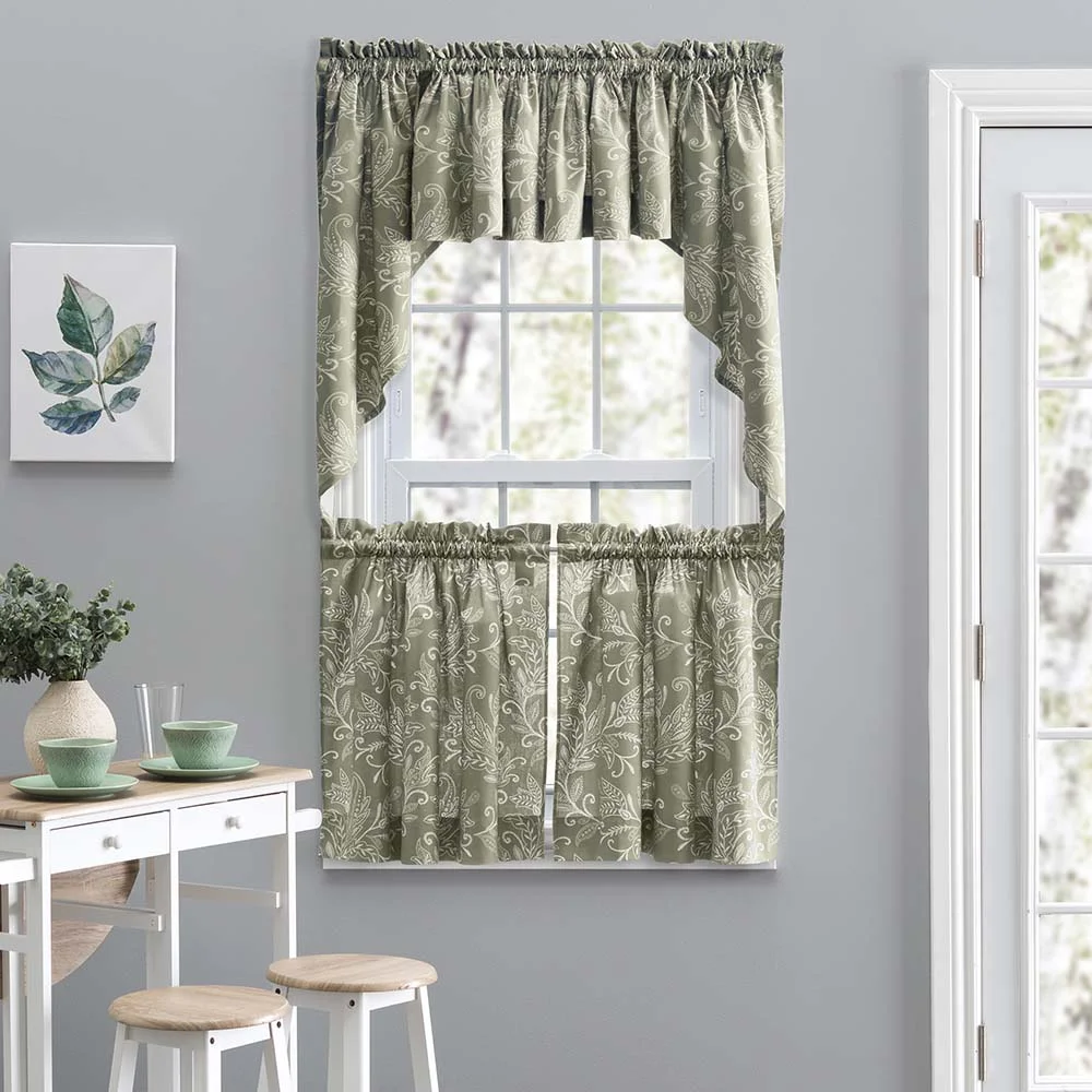 Ellis Curtain Lexington Leaf Pattern on Colored Ground Tailored Swags 56
