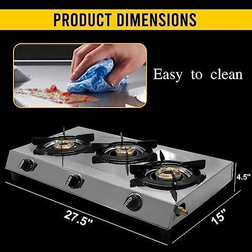 Sonret 3 Burner Propane Stove -Stainless Steel RV Cooktop Camping Stove - Portable Propane Stove Gas Burners For Cooking Outdoor Grilling Kitchen-With Hose & Regulator Gas Burners for Cooking Indoor……