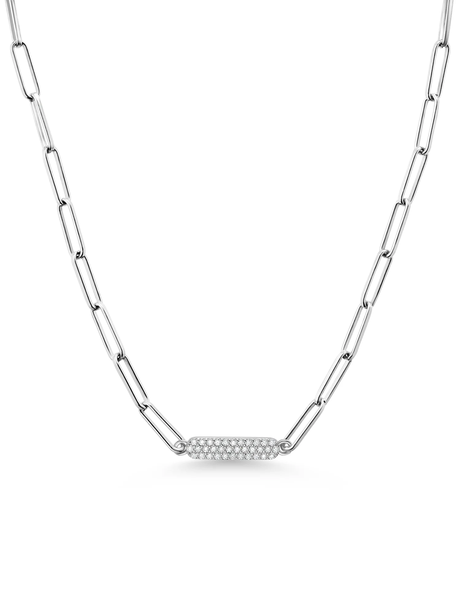 925 Sterling Silver Paperclip Chain Necklace Set with 0.25cttw Created Moissanites by Gem Stone King