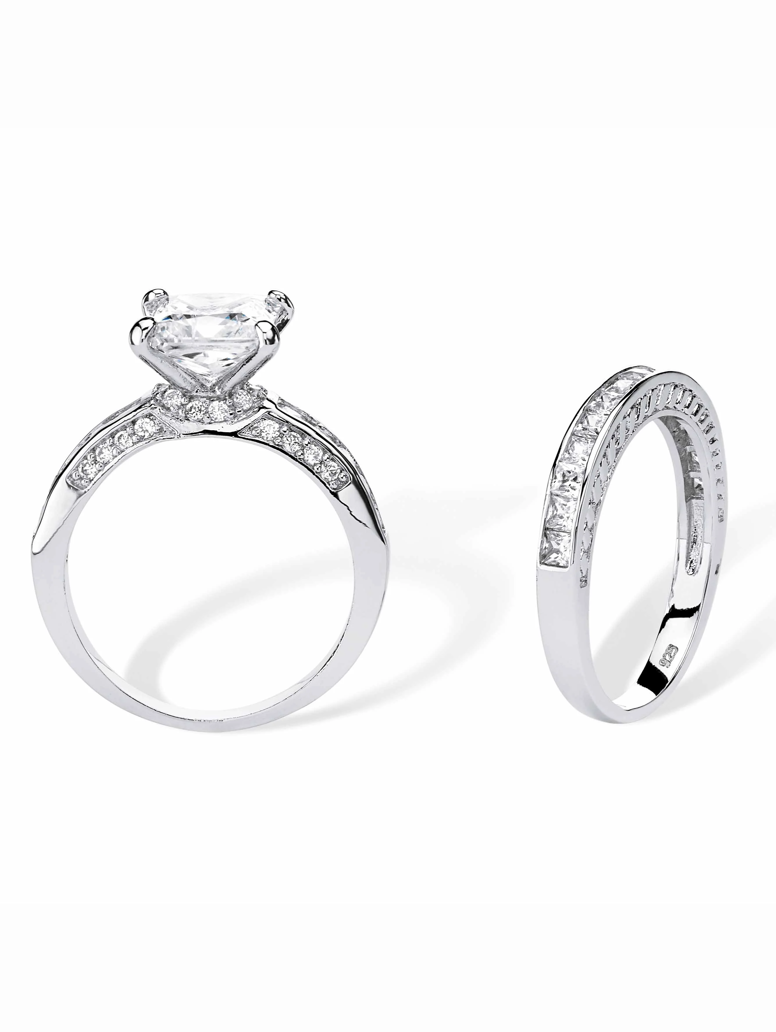 PalmBeach Jewelry Princess-Cut Cubic Zirconia Two-Piece Bridal Set 3.38 TCW in Gold-Plated or Platinum-Plated Sterling Silver