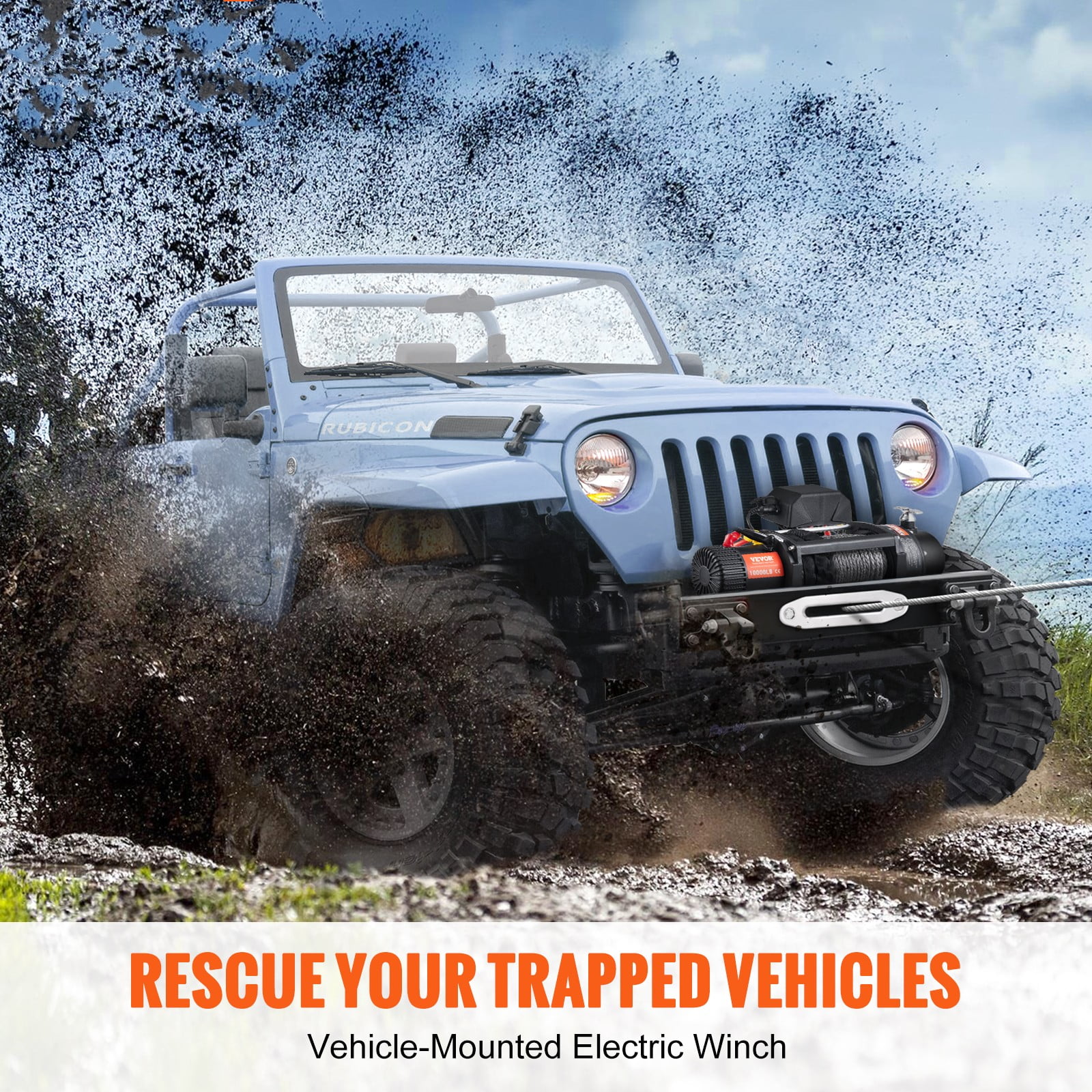 BENTISM Electric Winch, 12V 10,000 lb Load Capacity Nylon Rope Winch, IP67 85ft ATV Winch with Wireless Handheld Remote