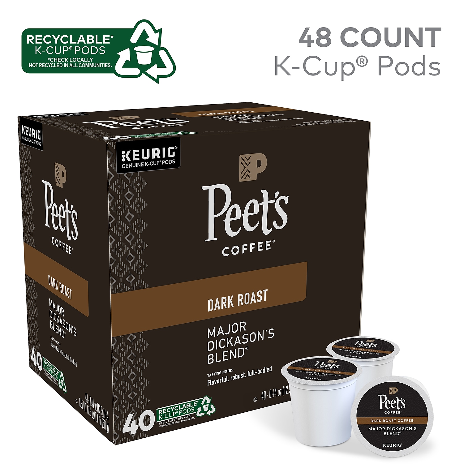 Peet's Coffee Major Dickason's Blend Keurig K-Cup Pods 40-Count