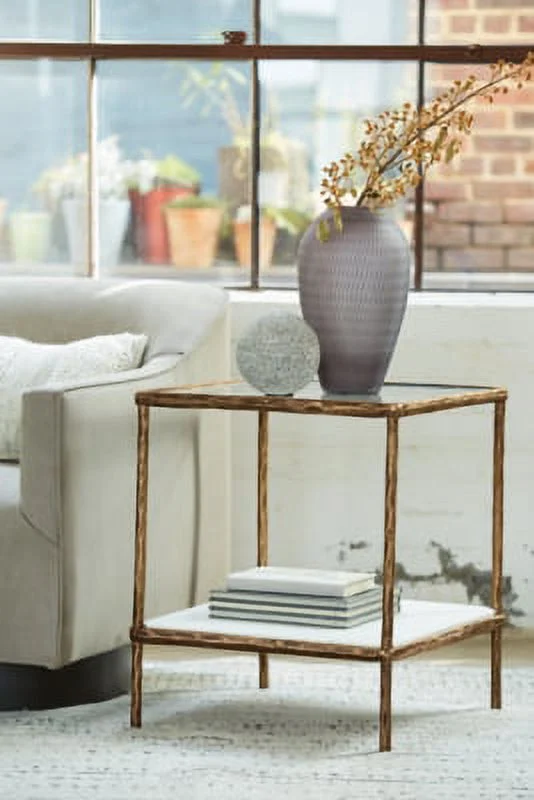Signature Design by Ashley Casual Ryandale Accent Table  Antique Brass Finish