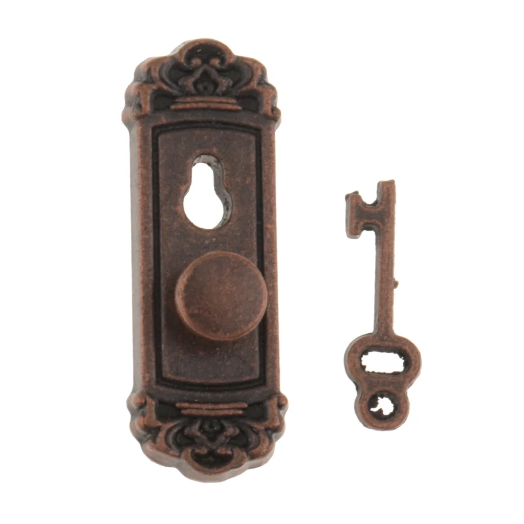 1:12 Vintage Metal Doorknob Plate Key Set Dollhouse Miniature Handle