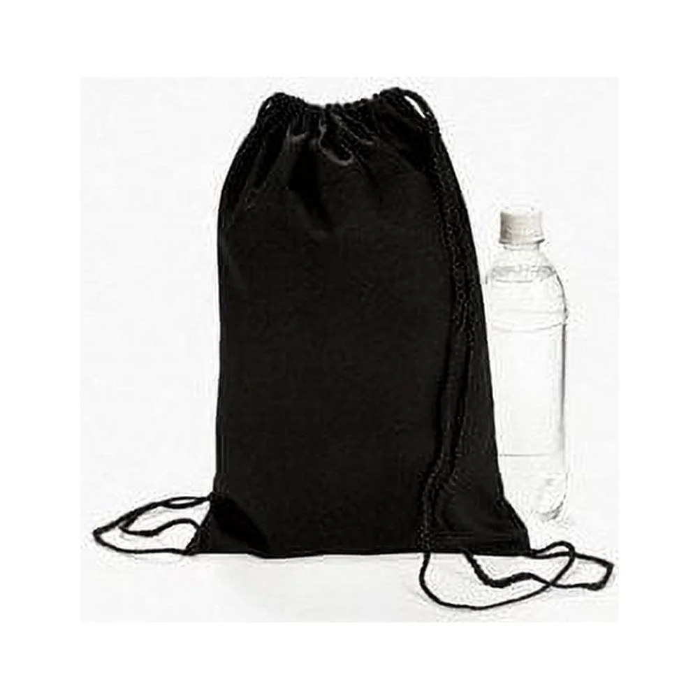 Black Canvas Drawstring Backpacks - Party Favors - 12 Pieces