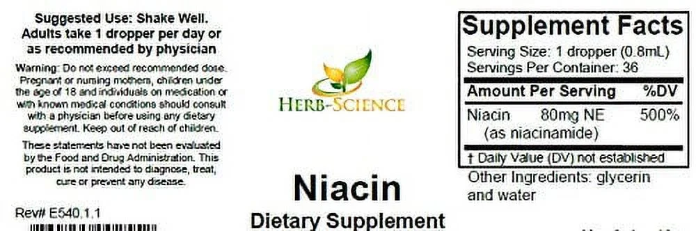 Herb-Science Vitamin B3 Niacin Alcohol-Free Liquid Drops Extract